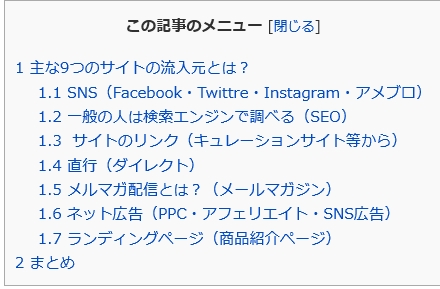 見出しメニュー